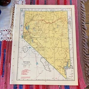 1949 Nevada/New Hampshire Map Ready to Frame 9 1/4” x 12 1/4” with Railroad …